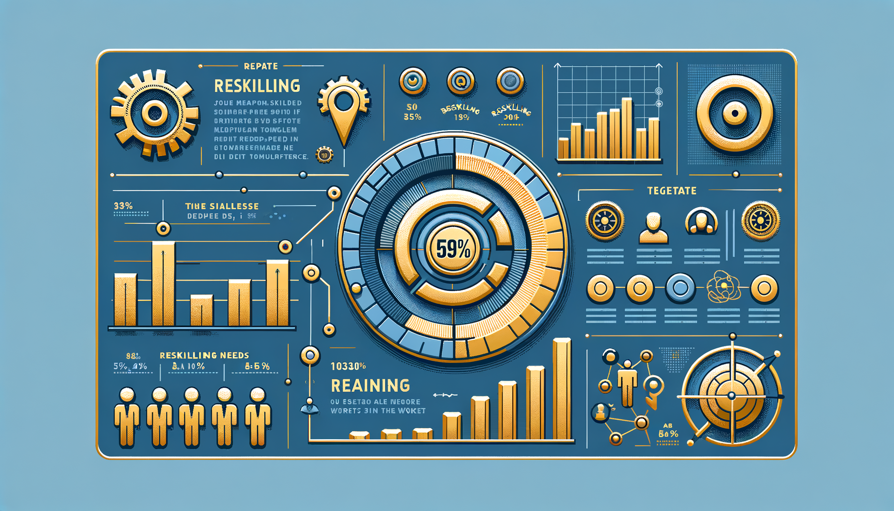 Infographic showing 59% workforce reskilling statistics with charts and timelines
