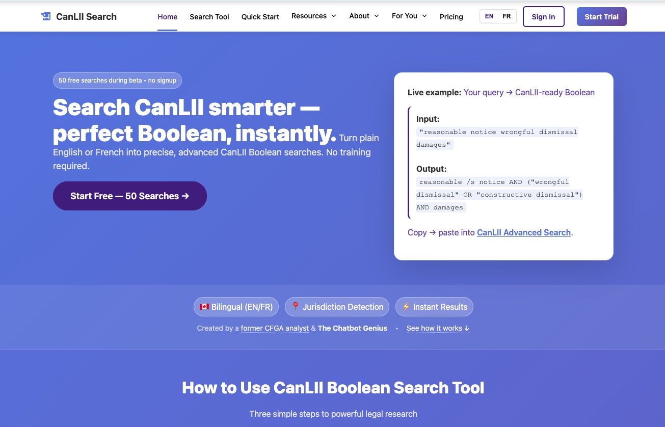 CanLII Boolean Search Tool Interface