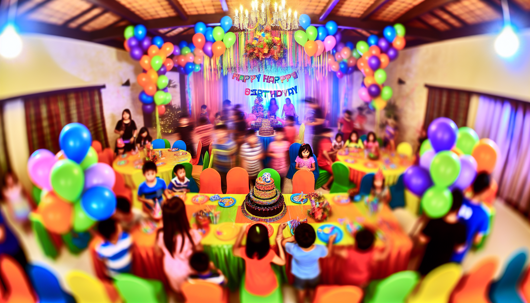Colorful birthday party celebration with decorations