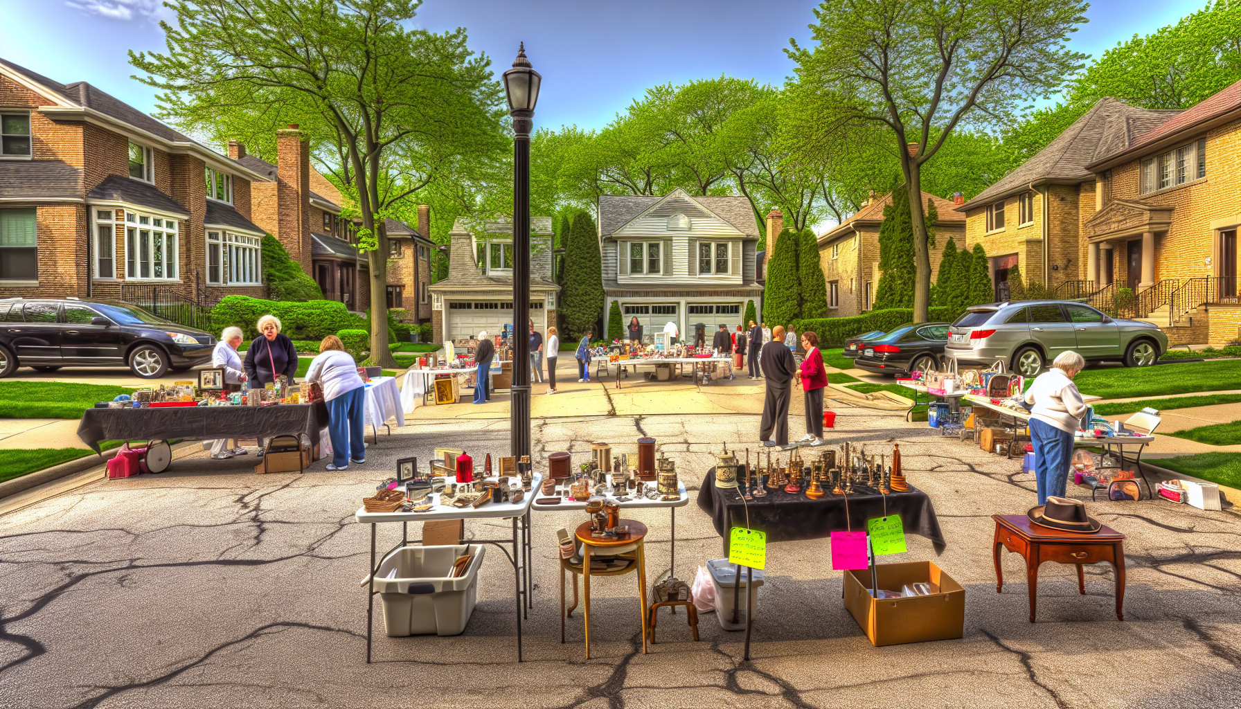 Neighborhood garage sale with various items
