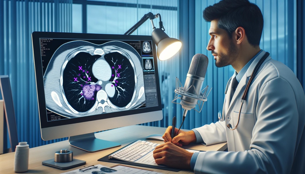 Medical professional using the dictation tool