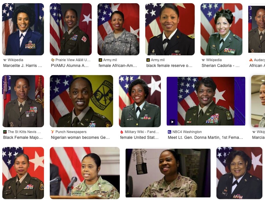 Google Images showing female African American generals