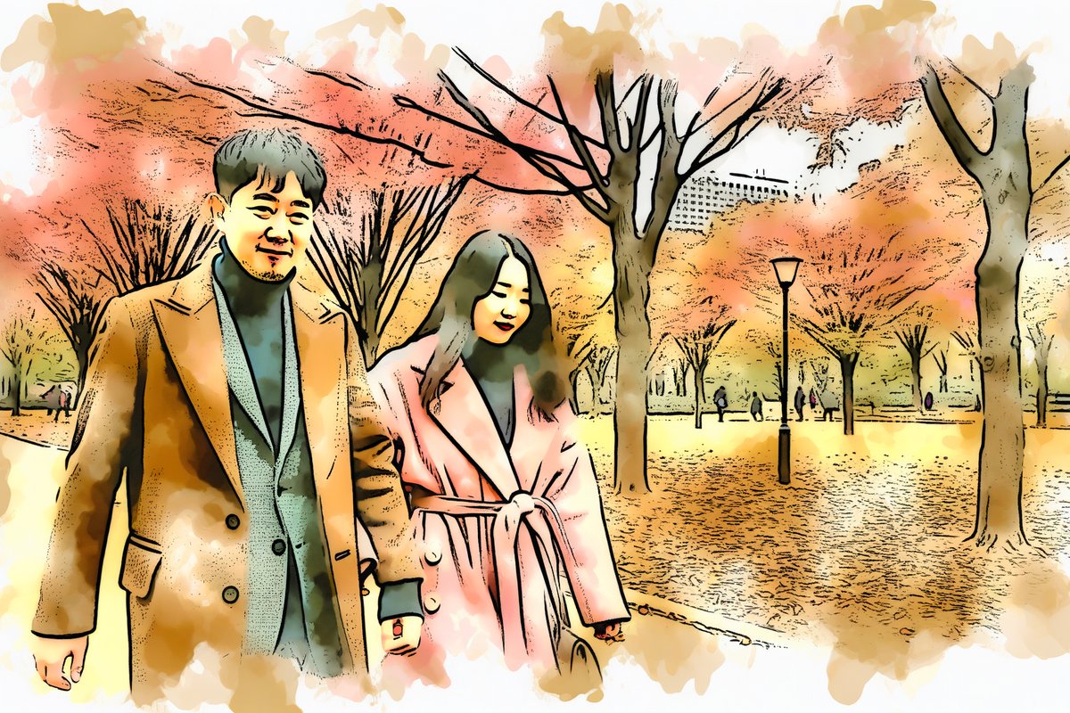 Watercolor illustration - Autumn walk