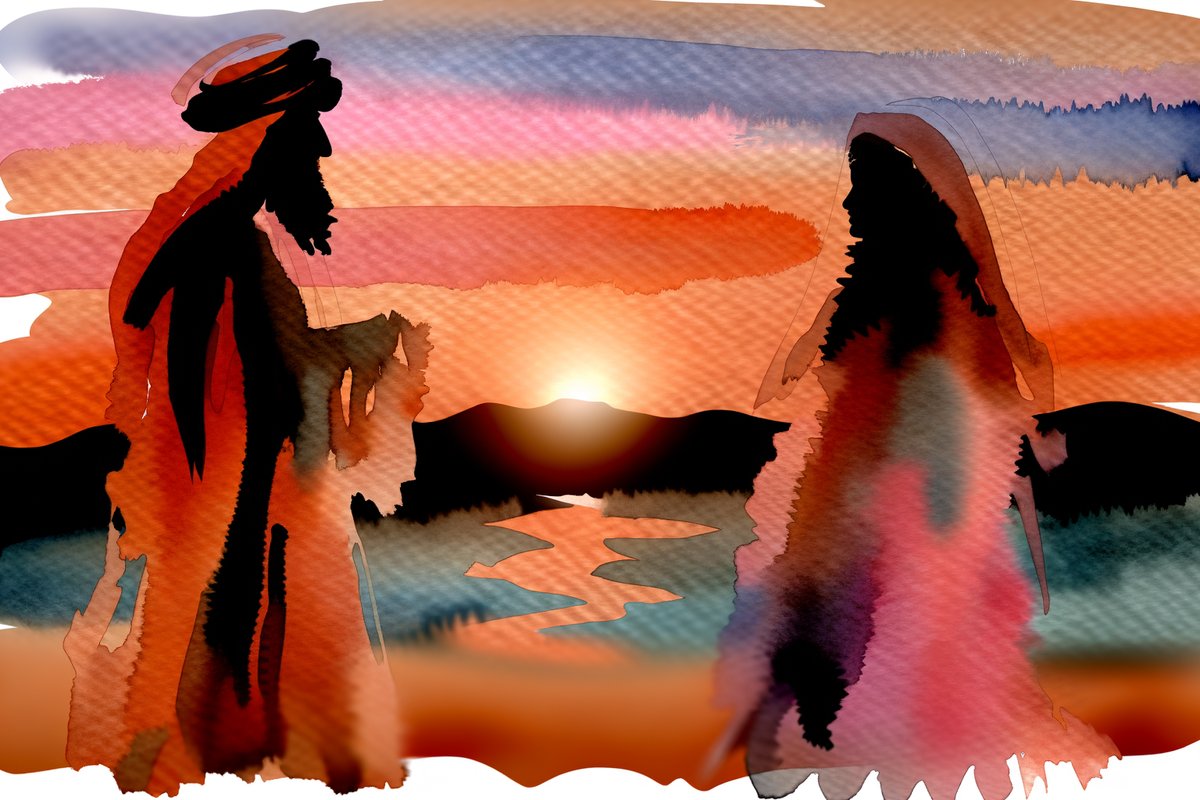 Watercolor illustration - Sunset romance