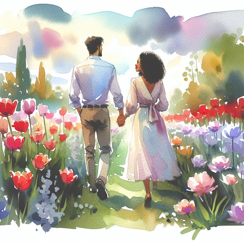 Watercolor - Tulip garden
