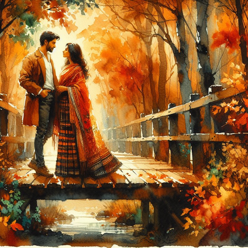 Watercolor - Autumn bridge