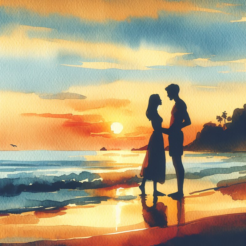 Watercolor - Beach sunset