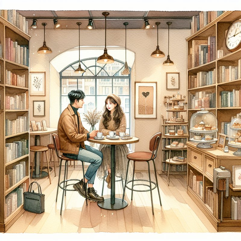 Watercolor - Bookstore cafe